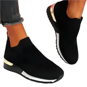 2024 Women's Breathable Mesh Slip-On Platform Sneakers – Fashionable Casual Flat Shoes