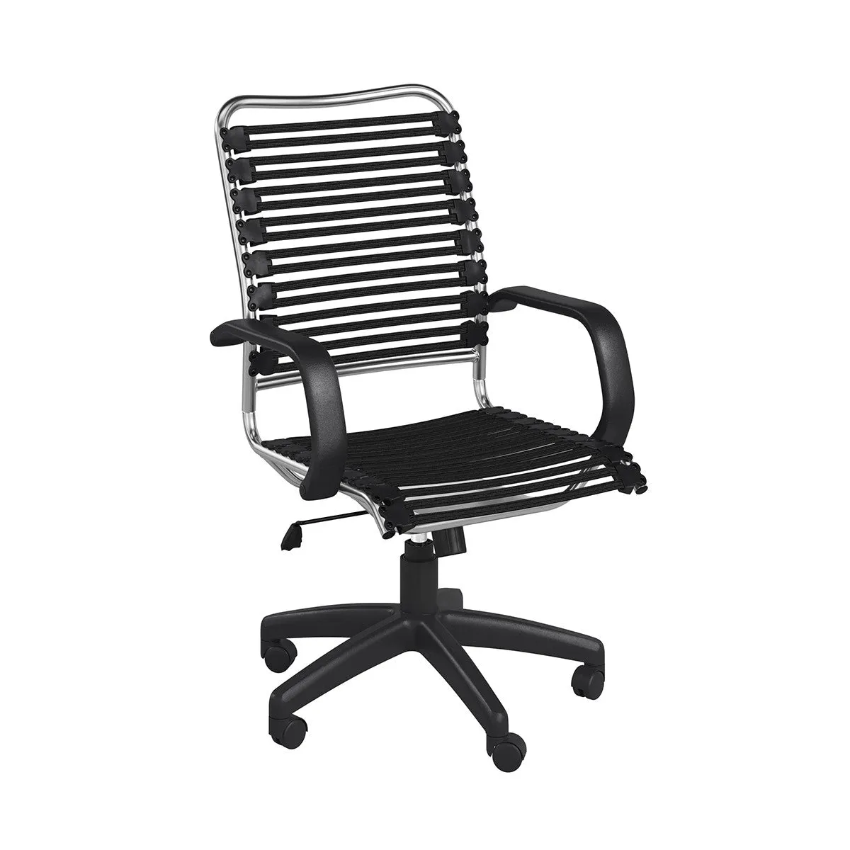 42" Black and Chrome Flat Bungee Cord High Back Office Chair By Homeroots