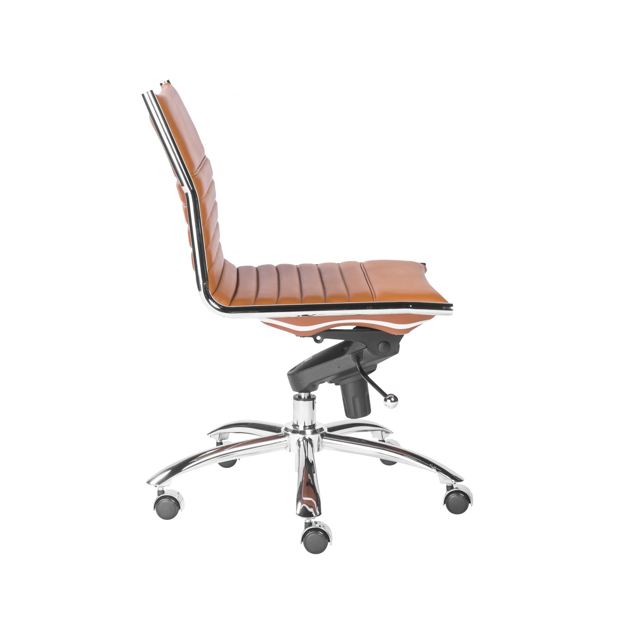 Armless Low Back Office Chair in Cognac with Chrome Base By Homeroots