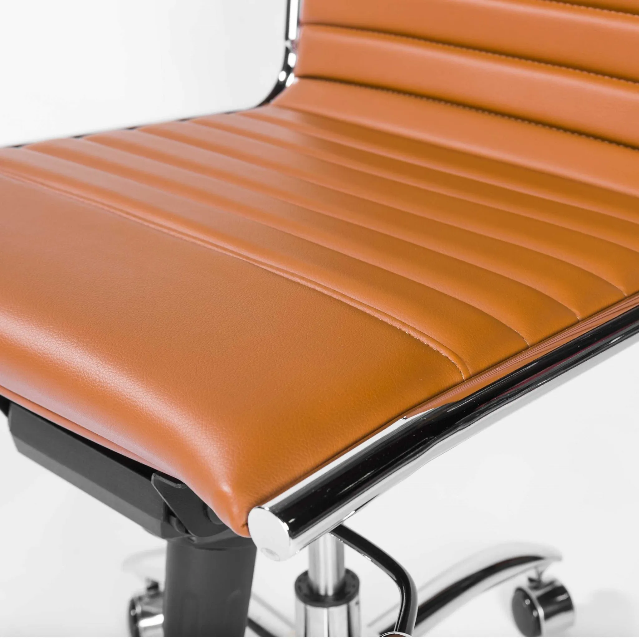 Armless Low Back Office Chair in Cognac with Chrome Base By Homeroots