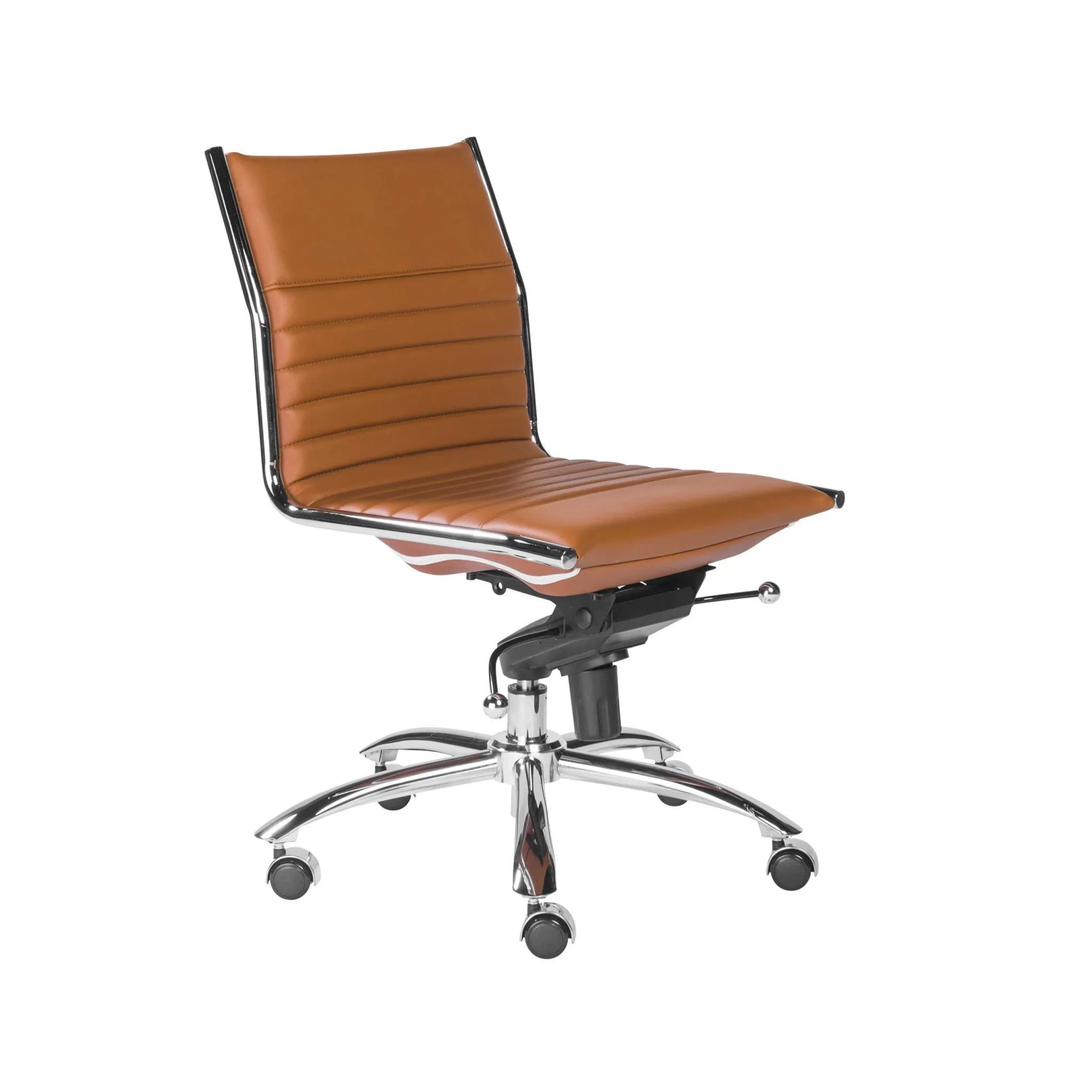 Armless Low Back Office Chair in Cognac with Chrome Base By Homeroots