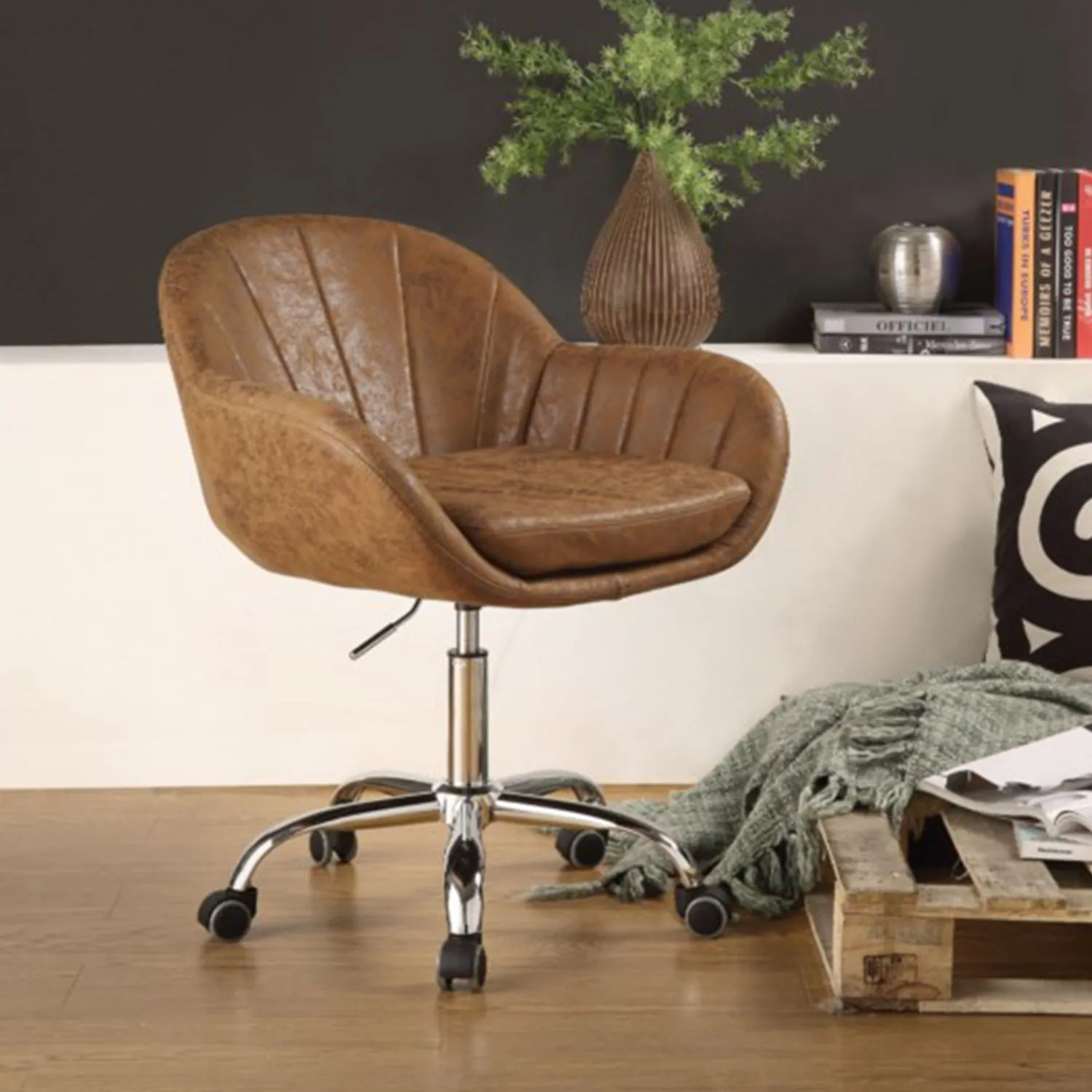 Brown Metal Tube Office Chair By Homeroots