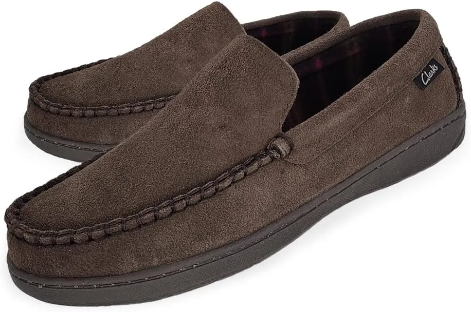 Clarks Men's Freddie Suede Moccasin House Shoe Indoor & Outdoor Slip Resistant Flexible Outsole Slipper (8 M US, Medium Brown)