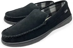 Clarks Men's Freddie Suede Moccasin House Shoe Indoor & Outdoor Slip Resistant Flexible Outsole Slipper (Black, 11)