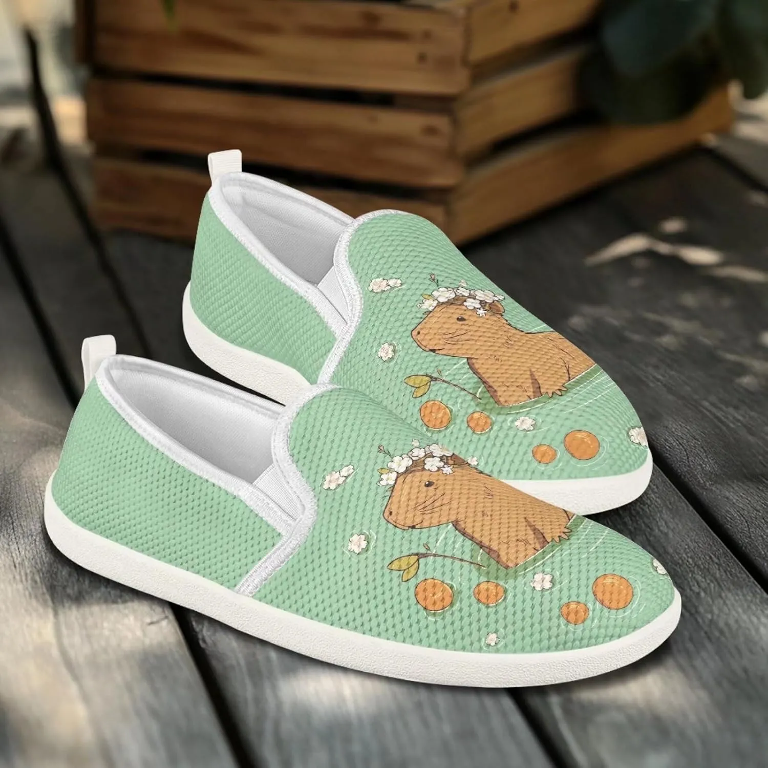 Cute Capybara Otter Print Work Shoes Flat Tennis Business Walking Loafer Outdoor Sneaker for Women