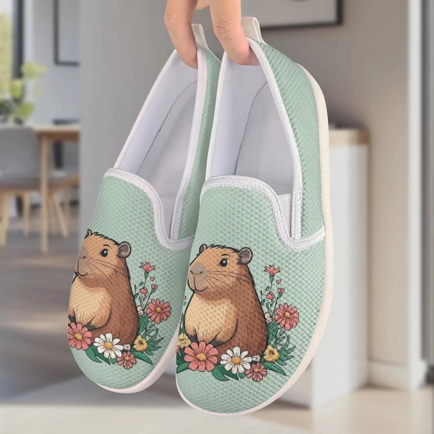 Cute Capybara Otter Print Work Shoes Flat Tennis Business Walking Loafer Outdoor Sneaker for Women