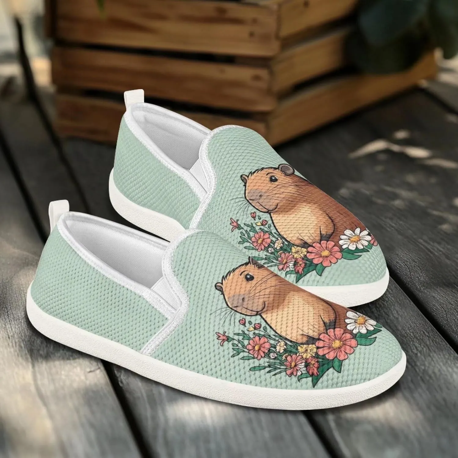 Cute Capybara Otter Print Work Shoes Flat Tennis Business Walking Loafer Outdoor Sneaker for Women