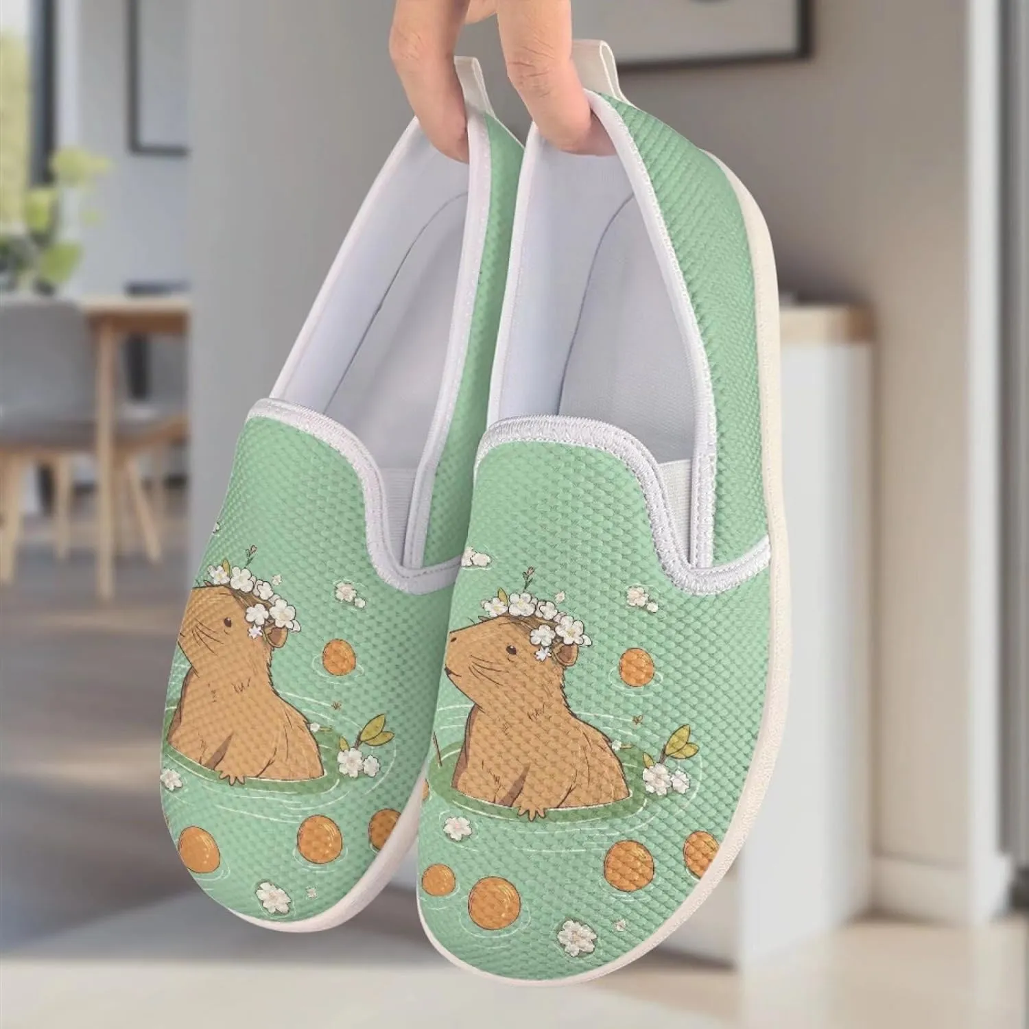 Cute Capybara Otter Print Work Shoes Flat Tennis Business Walking Loafer Outdoor Sneaker for Women