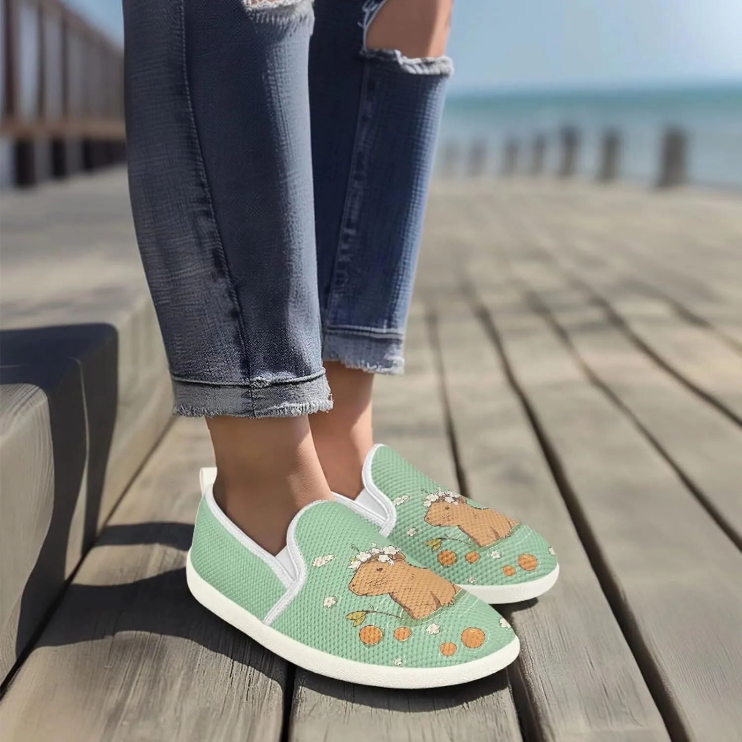 Cute Capybara Otter Print Work Shoes Flat Tennis Business Walking Loafer Outdoor Sneaker for Women