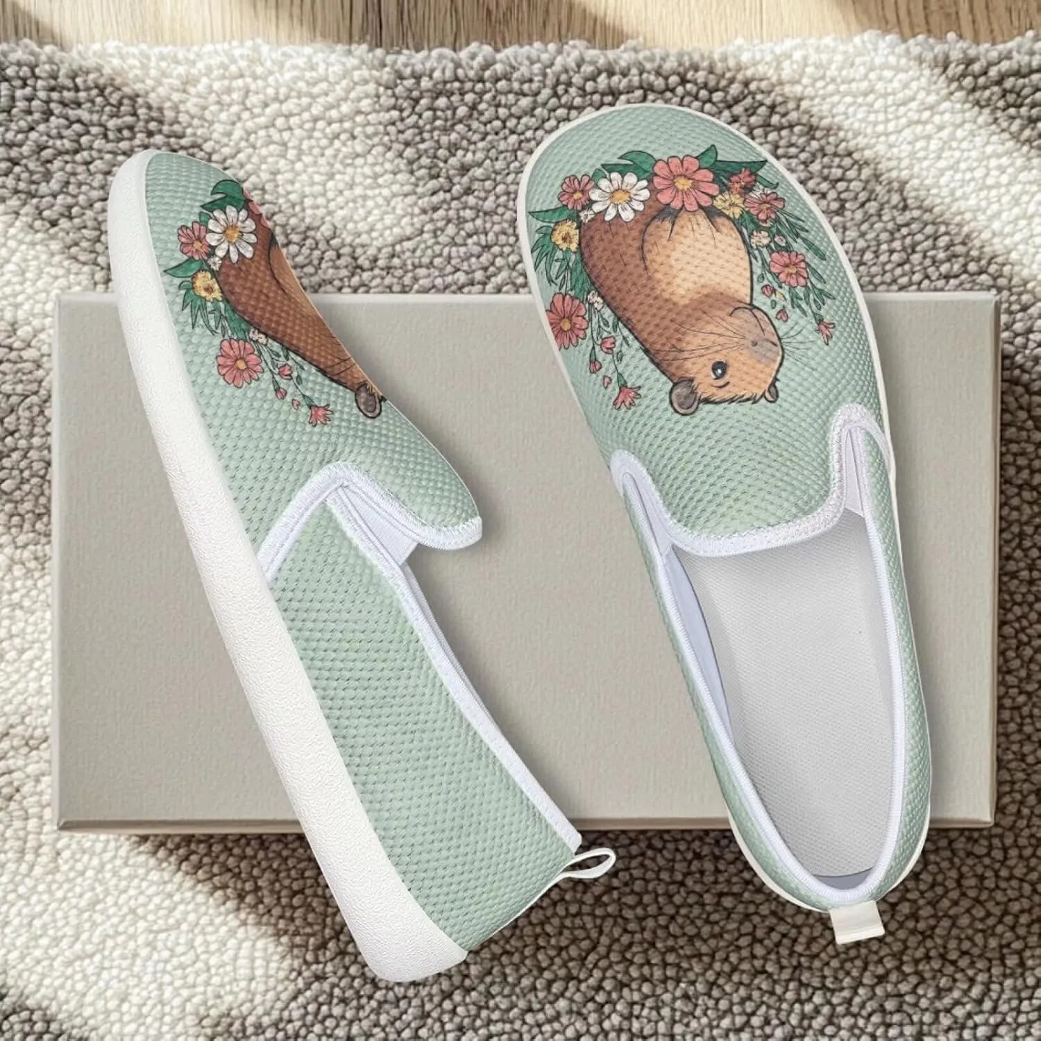 Cute Capybara Otter Print Work Shoes Flat Tennis Business Walking Loafer Outdoor Sneaker for Women