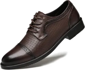 Formal Dress Shoes for Men Lace Up Cap Toe Burnished Toe Derby Shoes Vegan Leather Anti-Slip Low Top Block Heel Slip Resistant Prom (Color : Brown, Size : 10)