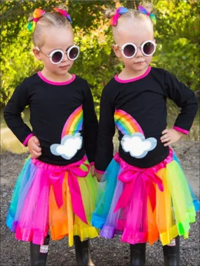 Girls Black Best Friends "Twinning" Rainbow Print Long Sleeve Top & Tutu Skirt Set