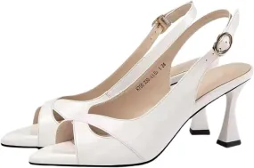 High Heels Genuine leather fish mouth sandals for women, high heels, single buckle, medium heels, versatile hollow shoes