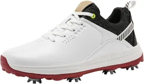 JiuQing Golf Shoes Men Professional Leather Golfing Trainers Spikes Removable Outdoor Anti Slip Footwear
