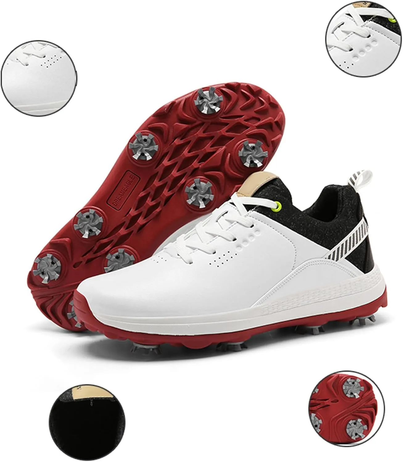 JiuQing Golf Shoes Men Professional Leather Golfing Trainers Spikes Removable Outdoor Anti Slip Footwear