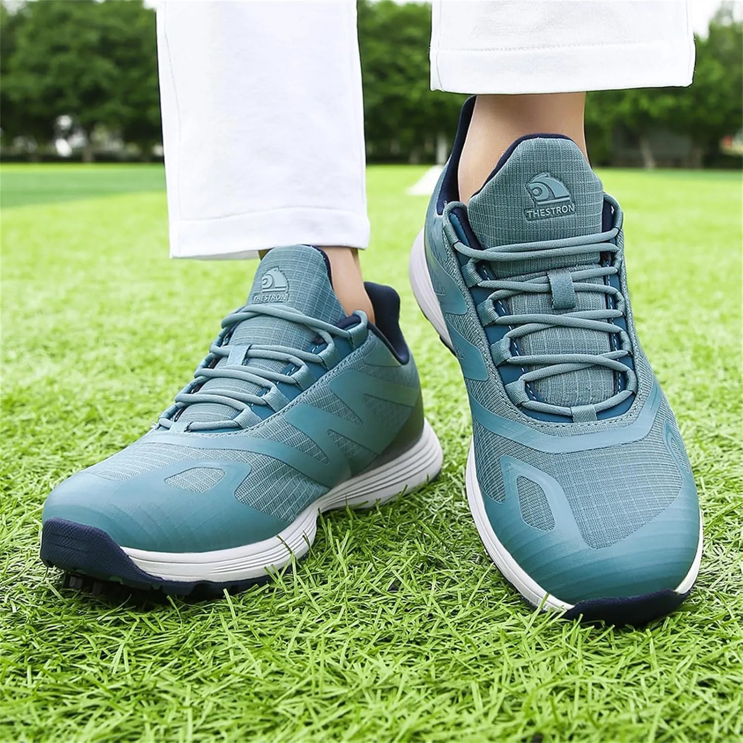 JiuQing Spikes Golf Shoes Men Professional Golfing Trainers Breathable Lightweight Outdoor Anti Slip Footwear