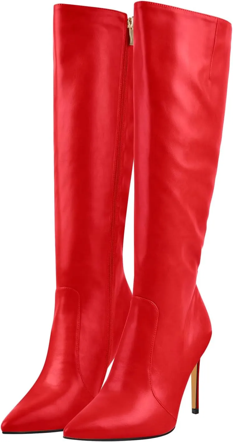 LISHAN Women's Pointed Toe Under the Knee High Boots Stiletto High Heels