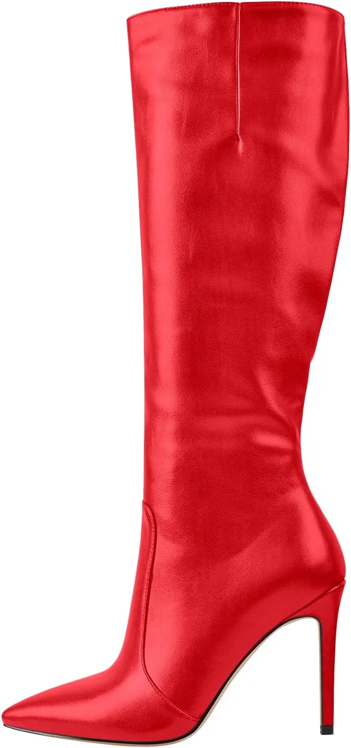 LISHAN Women's Pointed Toe Under the Knee High Boots Stiletto High Heels