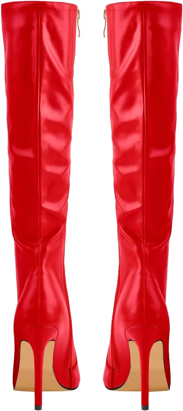 LISHAN Women's Pointed Toe Under the Knee High Boots Stiletto High Heels