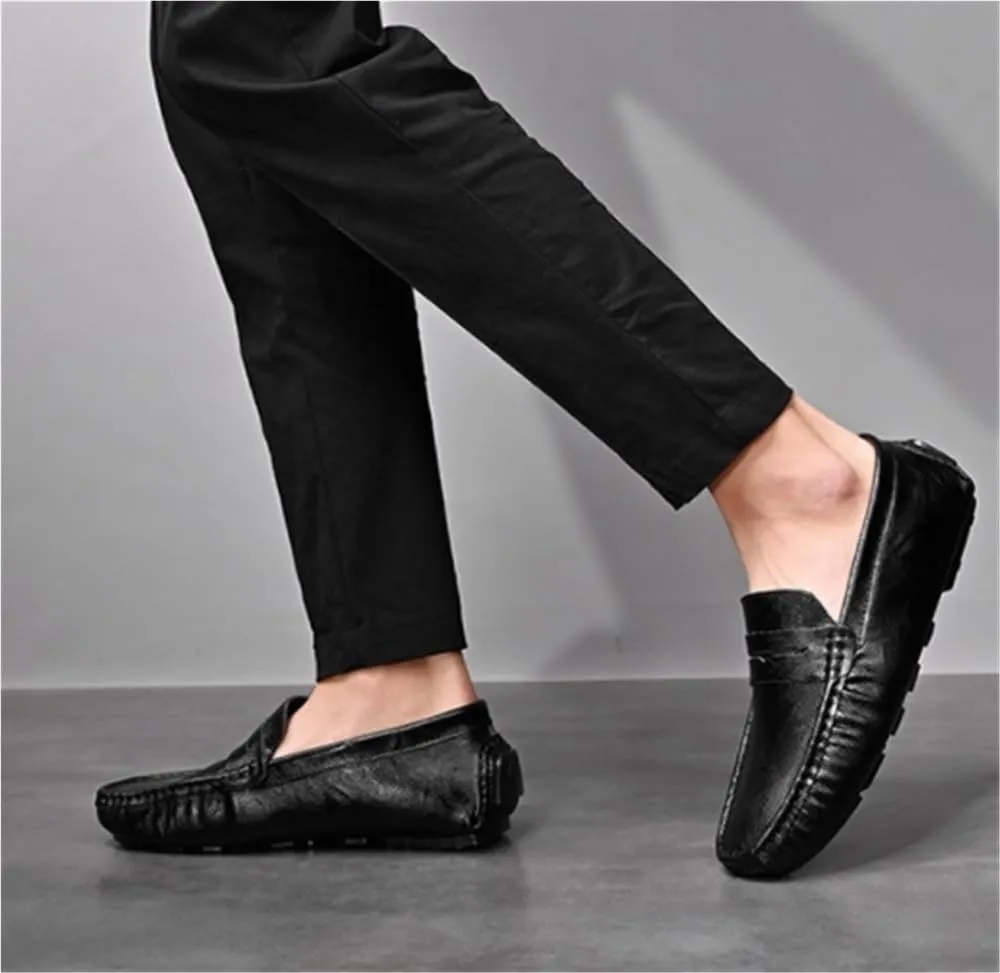 Loafers Shoes Round Toe Solid Color Comfortable Flat Heel Flexible Slip-ons for Men Traveling Driving Office and Work