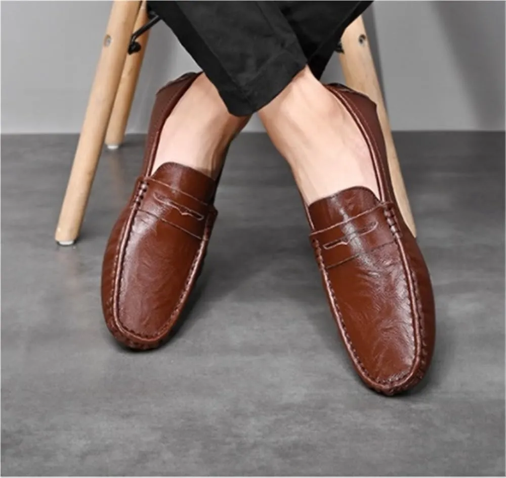 Loafers Shoes Round Toe Solid Color Comfortable Flat Heel Flexible Slip-ons for Men Traveling Driving Office and Work