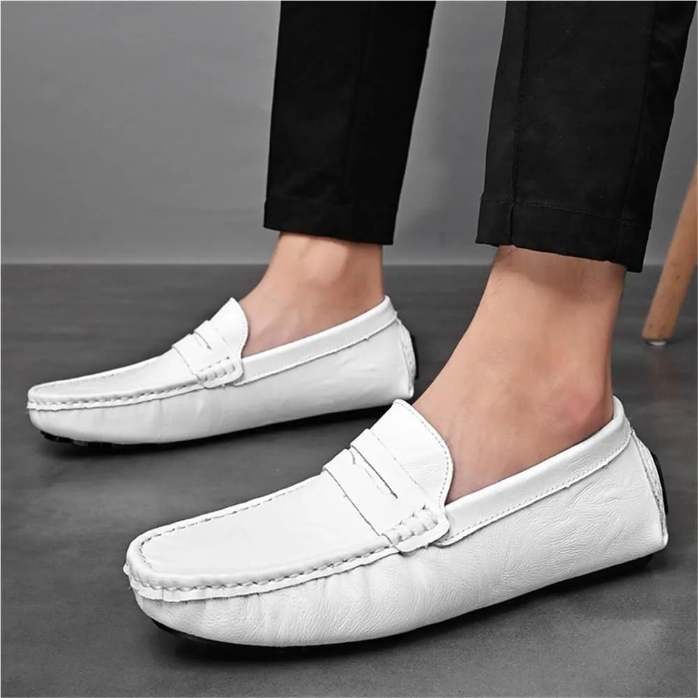 Loafers Shoes Round Toe Solid Color Comfortable Flat Heel Flexible Slip-ons for Men Traveling Driving Office and Work