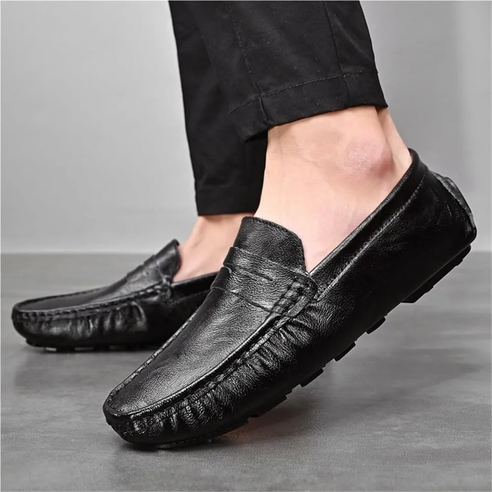 Loafers Shoes Round Toe Solid Color Comfortable Flat Heel Flexible Slip-ons for Men Traveling Driving Office and Work