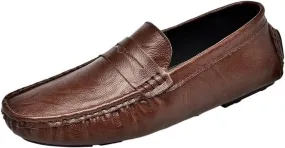 Loafers Shoes Round Toe Solid Color Comfortable Flat Heel Flexible Slip-ons for Men Traveling Driving Office and Work