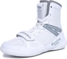 Men Women Wrestling Shoes, High Top Fighting Training Footwear Non-Slip Lightweight Powerlifting Bodybuilding Fitness Boots