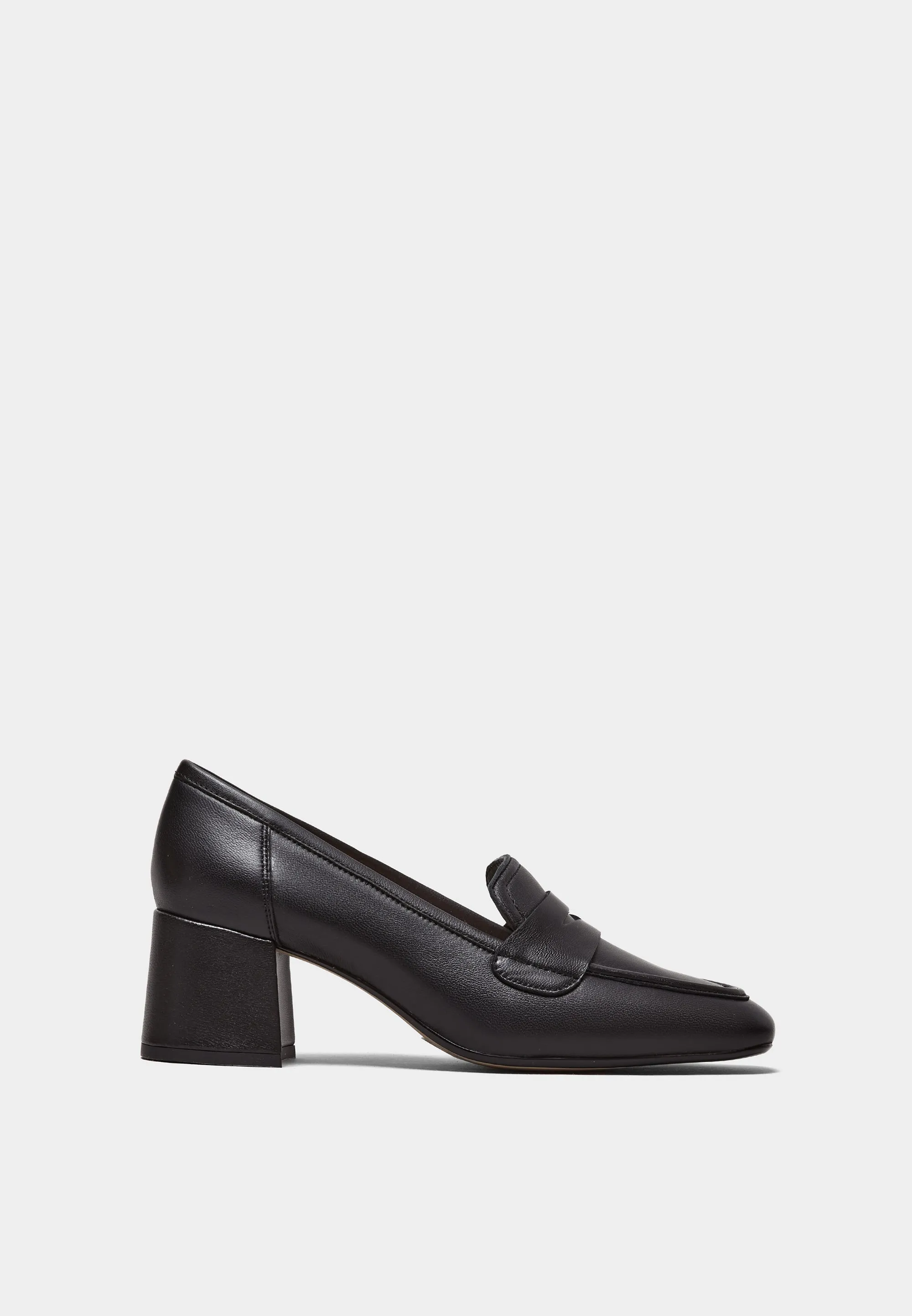 Mendo Block Heel Loafer Black Soft Nappa Leather