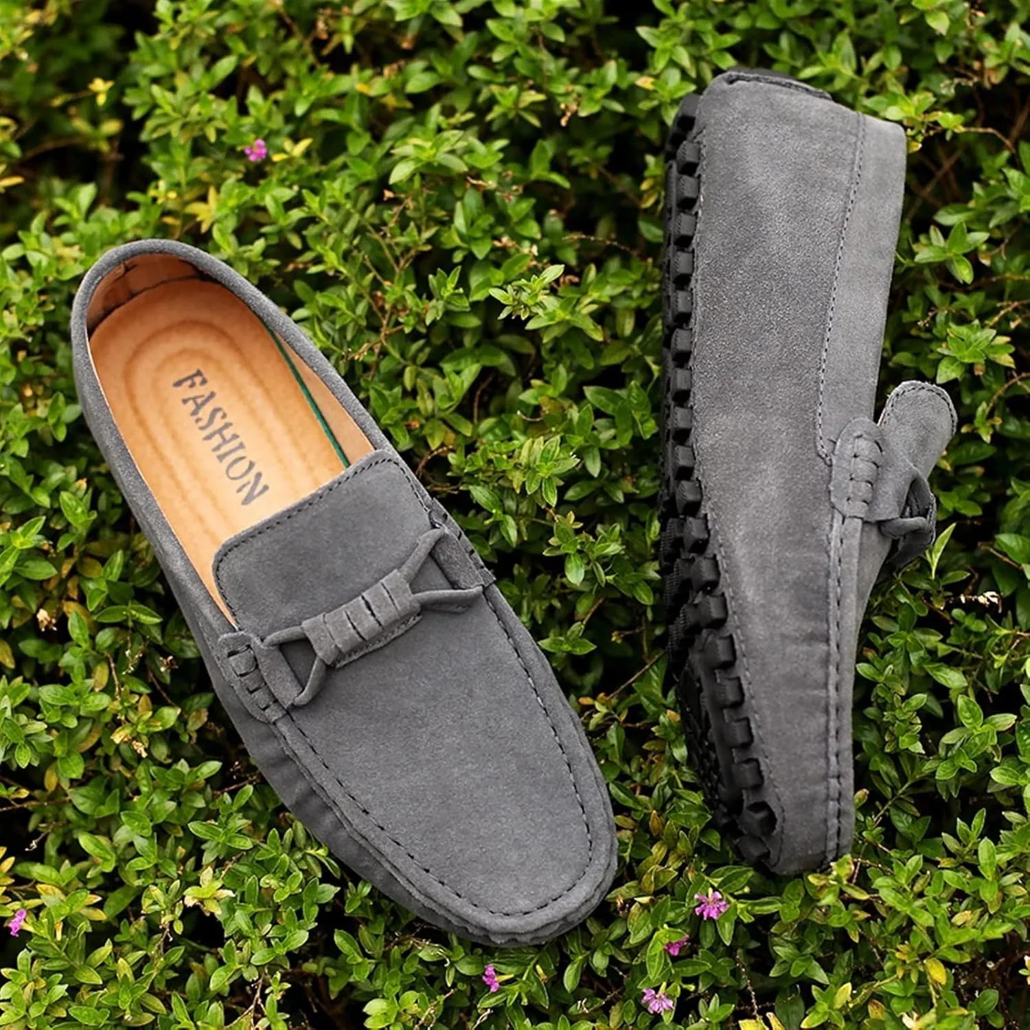 Mens Loafers Round Toe Driving Loafers Suede Vamp Comfortable Flat Heel Flexible Fashion Prom Slip-ons