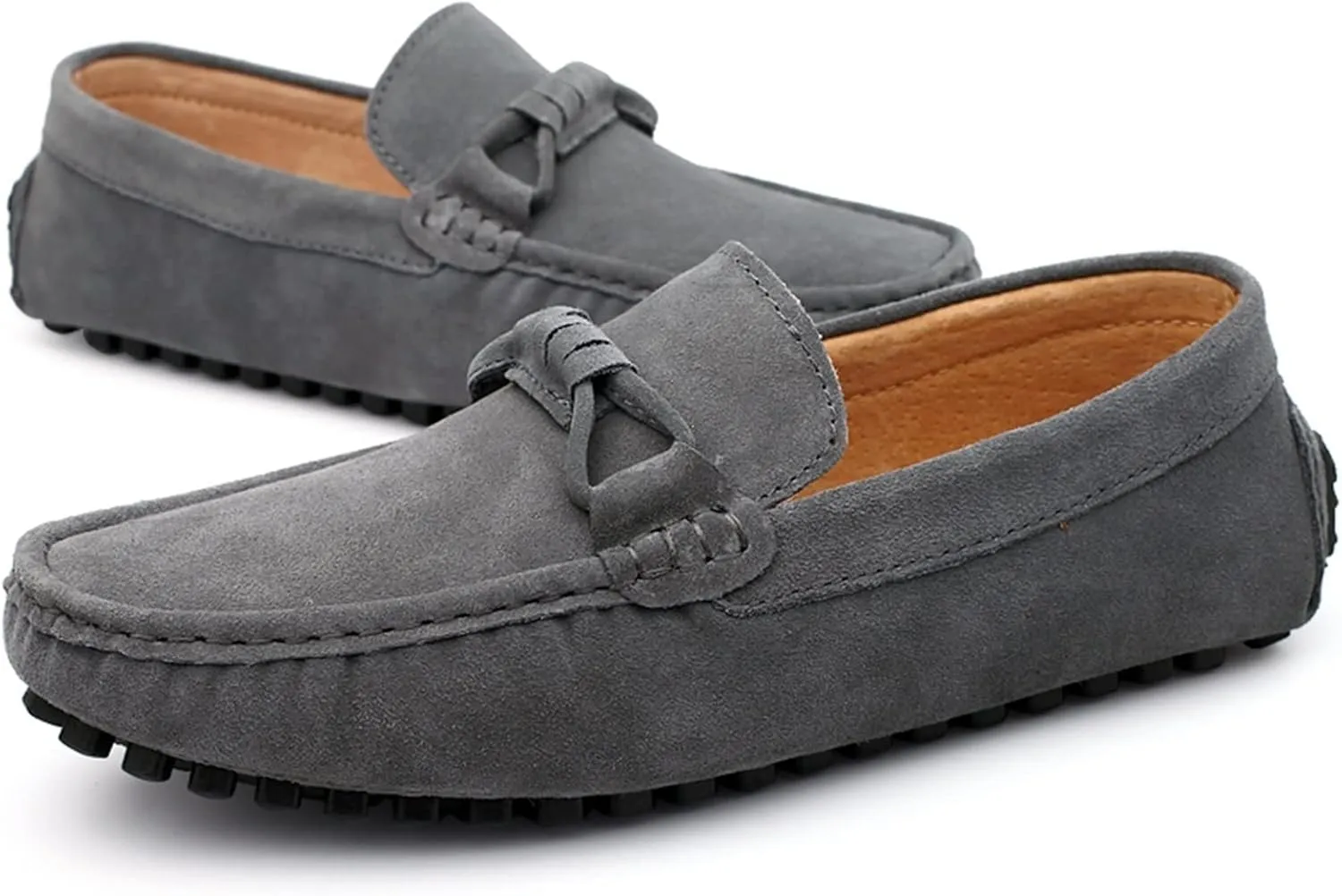 Mens Loafers Round Toe Driving Loafers Suede Vamp Comfortable Flat Heel Flexible Fashion Prom Slip-ons