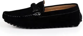 Mens Loafers Shoe Genuine Leather Suede Vamp Stitching Details Round Toe Bow Comfortable Lightweight Flexible Walking Slip-ons