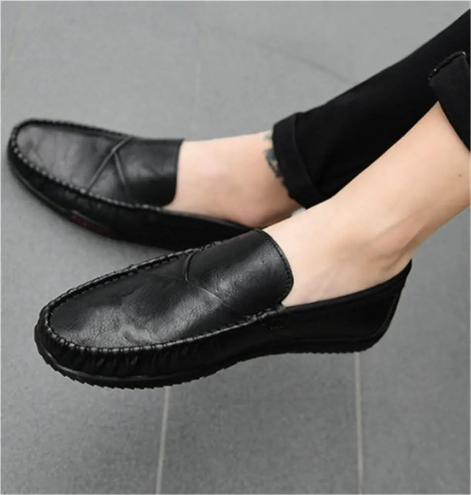 Mens Loafers Shoe PU Round Toe Stitching Details Breathable Flat Heel Comfortable Flexible Lightweight Walking Driving Slip-ons