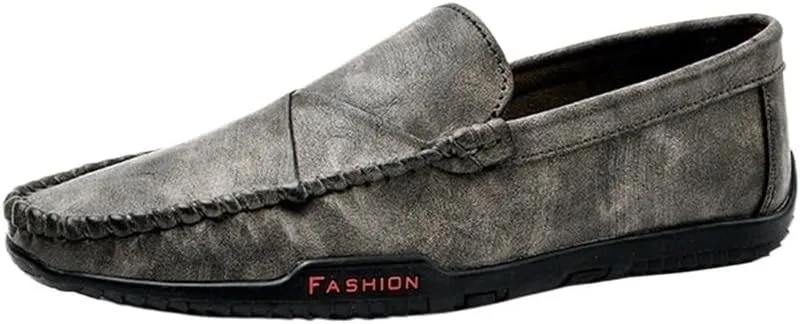 Mens Loafers Shoe PU Round Toe Stitching Details Breathable Flat Heel Comfortable Flexible Lightweight Walking Driving Slip-ons