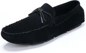 Mens Loafers Shoe PU Suede Vamp Stitching Details Bow Round Toe Comfortable Flat Heel Flexible Casual Slip-ons