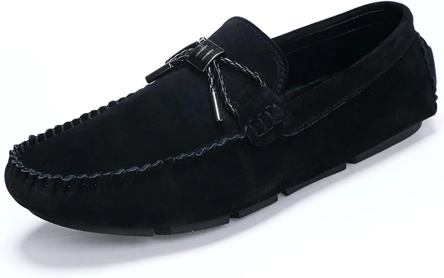 Mens Loafers Shoe PU Suede Vamp Stitching Details Bow Round Toe Comfortable Flat Heel Flexible Casual Slip-ons