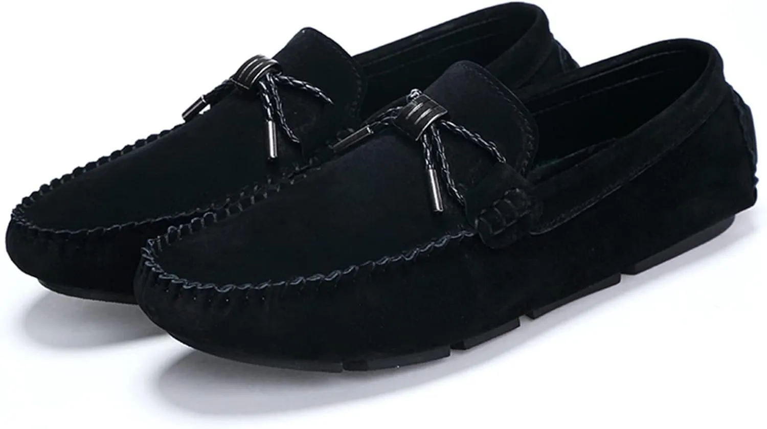 Mens Loafers Shoe PU Suede Vamp Stitching Details Bow Round Toe Comfortable Flat Heel Flexible Casual Slip-ons