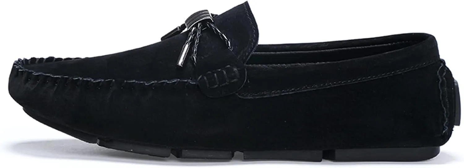Mens Loafers Shoe PU Suede Vamp Stitching Details Bow Round Toe Comfortable Flat Heel Flexible Casual Slip-ons