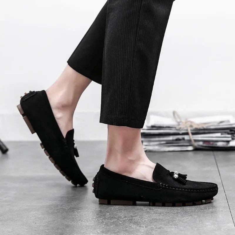 Mens Loafers Shoe Round Toe Faux Leather with Tassel Driving Style Loafer Anti-Slip Flexible Flat Heel Outdoor Slip-ons