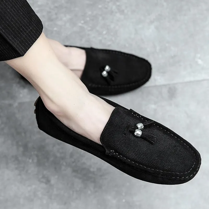 Mens Loafers Shoe Round Toe Faux Leather with Tassel Driving Style Loafer Anti-Slip Flexible Flat Heel Outdoor Slip-ons