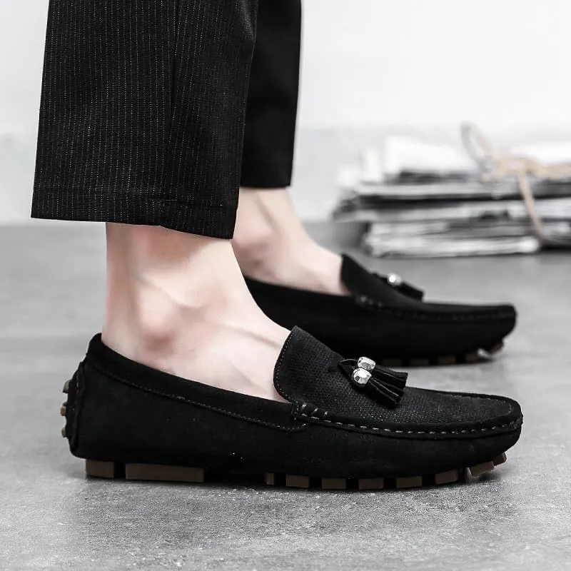 Mens Loafers Shoe Round Toe Faux Leather with Tassel Driving Style Loafer Anti-Slip Flexible Flat Heel Outdoor Slip-ons