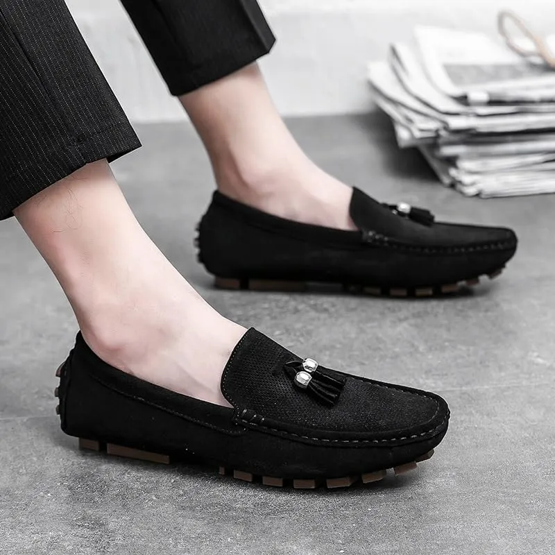 Mens Loafers Shoe Round Toe Faux Leather with Tassel Driving Style Loafer Anti-Slip Flexible Flat Heel Outdoor Slip-ons