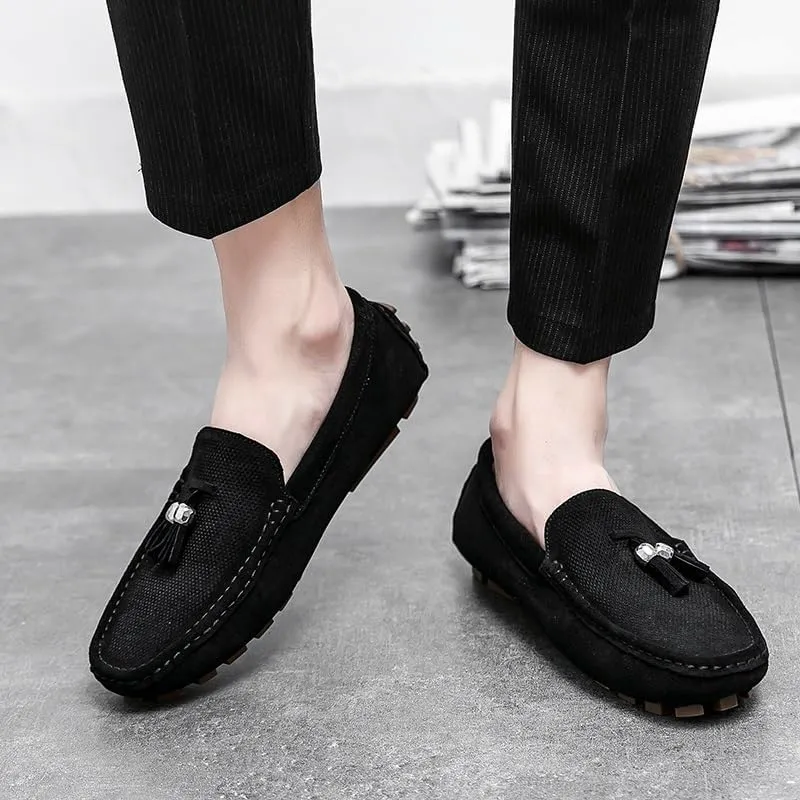 Mens Loafers Shoe Round Toe Faux Leather with Tassel Driving Style Loafer Anti-Slip Flexible Flat Heel Outdoor Slip-ons