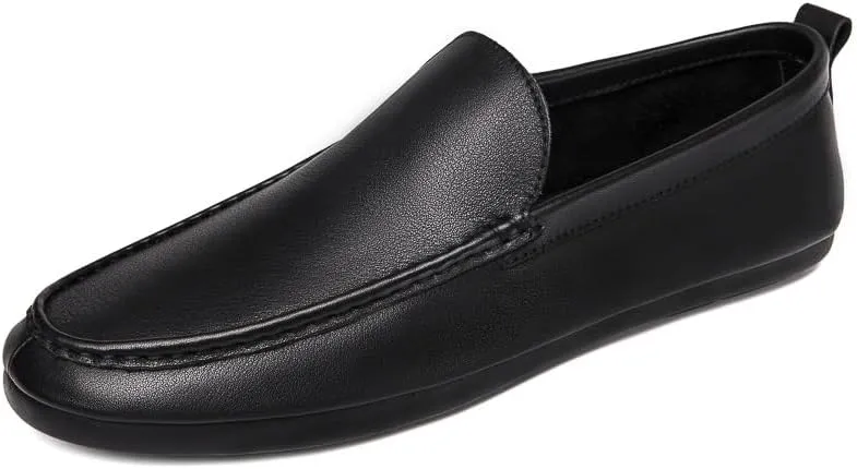 Mens Loafers Shoe Round Toe Leather Apron Toe Driving Loafers Anti-Slip Flexible Flat Heel Walking Slip-ons