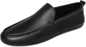 Mens Loafers Shoe Round Toe Leather Apron Toe Driving Loafers Anti-Slip Flexible Flat Heel Walking Slip-ons