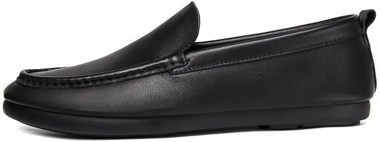 Mens Loafers Shoe Round Toe Leather Apron Toe Driving Loafers Anti-Slip Flexible Flat Heel Walking Slip-ons
