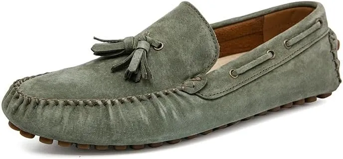 Mens Loafers Shoe Solid Color Round Toe Suede Vamp Tassel Driving Shoes Lightweight Anti-Slip Flexible Prom Outdoor Slip-ons
