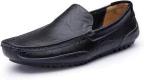 Mens Loafers Shoe Square Toe PU Leather Driving Style Loafer Anti-Slip Flat Heel Flexible Prom Slip-ons