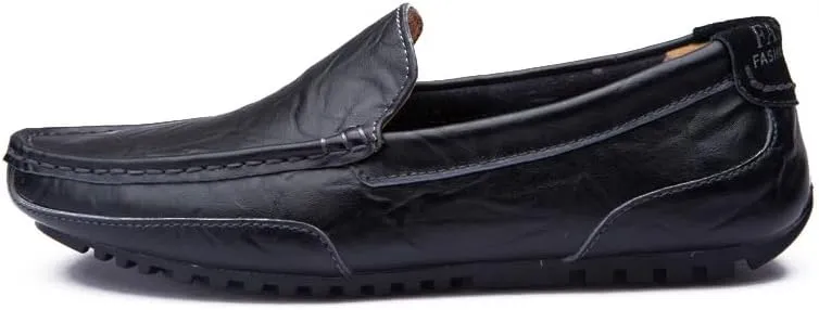 Mens Loafers Shoe Square Toe PU Leather Driving Style Loafer Anti-Slip Flat Heel Flexible Prom Slip-ons